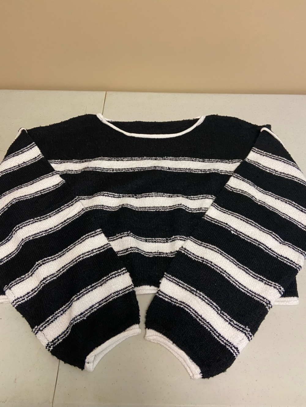 Amazon Black and White Striped Crewneck Cropped Sweater